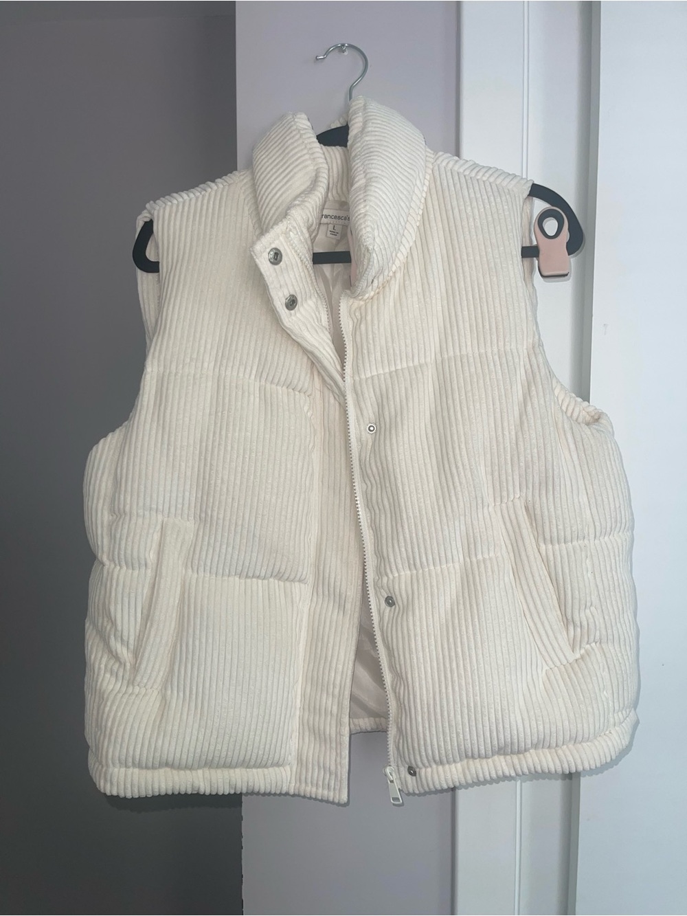 Francesca's Collections Cream Corduroy Puffer Vest